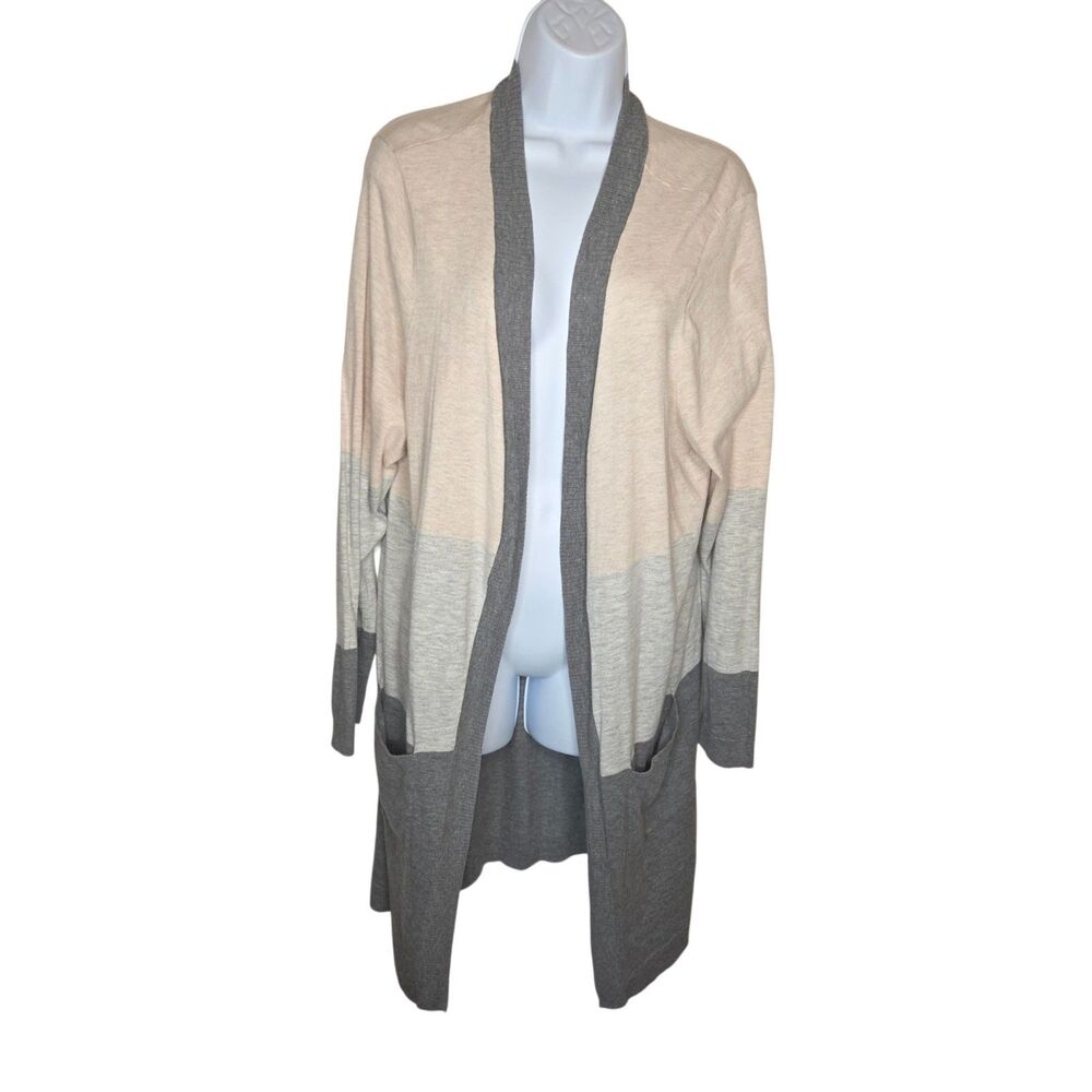 Torrid Longline Colorblock Open-Front Pocket Cardigan Sweater Neutral Size 2 EUC
